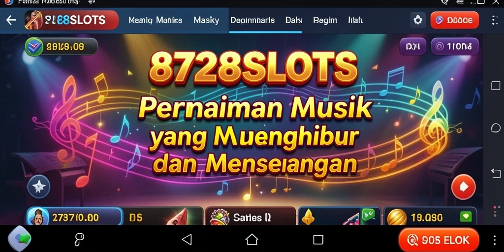 Tampilan gameplay 8728SLOTS yang penuh warna dengan musik yang menghibur.