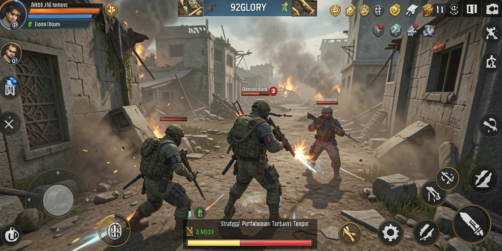 Tangkapan layar menampilkan gameplay seru dari 92GLORY dengan menara yang aktif.