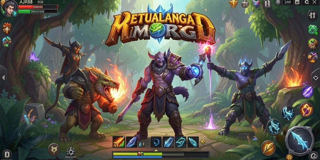 Screenshot gameplay AJR88 menampilkan karakter bertarung di dunia fantastis.