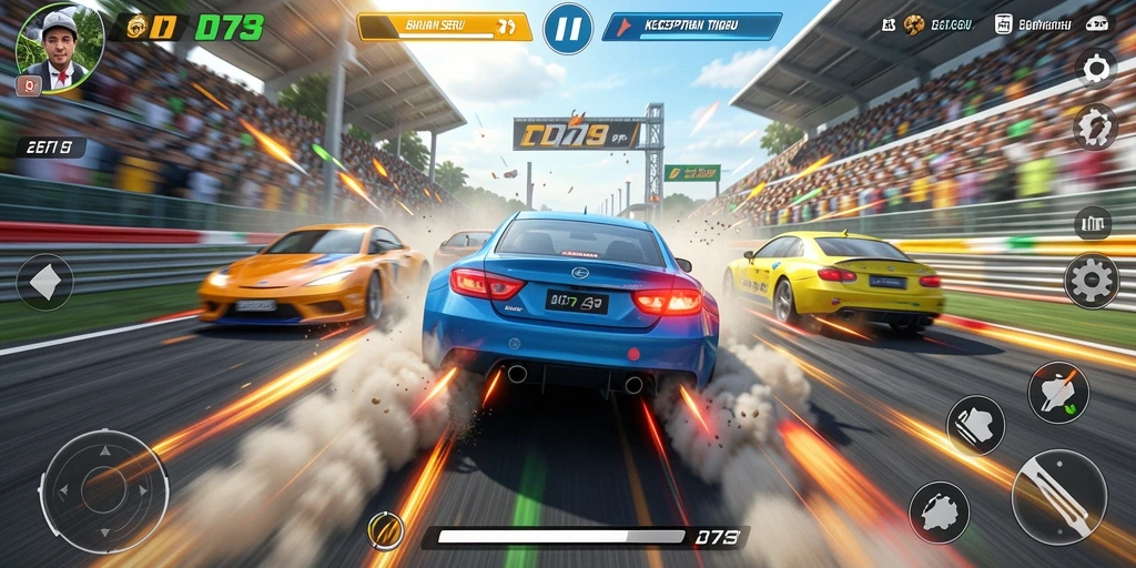 Tampilan gameplay D73 yang mendebarkan saat balapan.