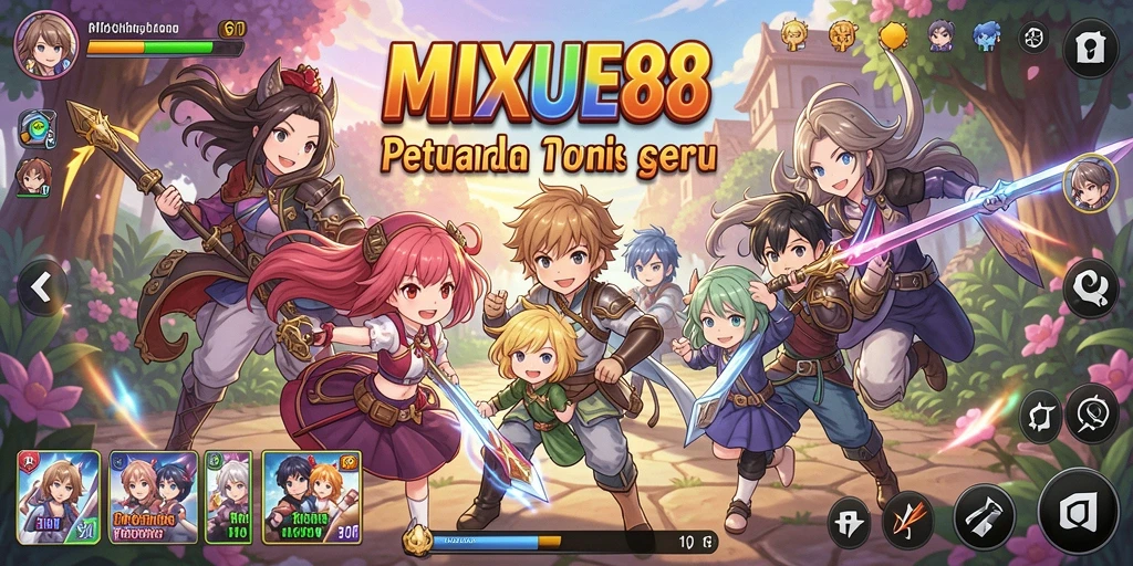 Screenshot dari gameplay MIXUE88 menampilkan aksi dan karakter anime yang dinamis.
