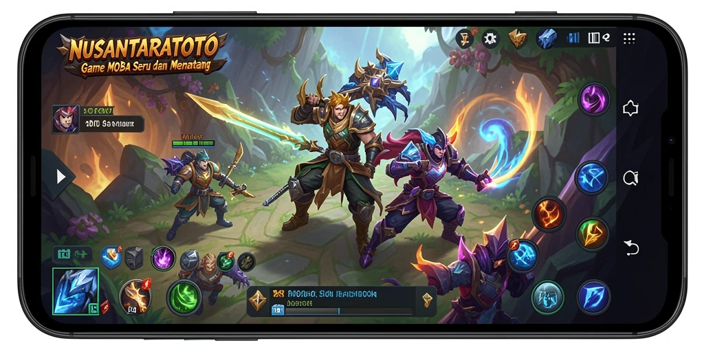Tampilan gameplay seru di NUSANTARATOTO dengan pertempuran tim.