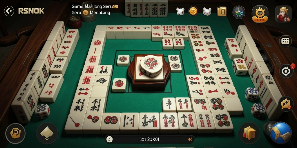 Gameplay seru RSNOK dengan ubin Mahjong yang berwarna-warni.
