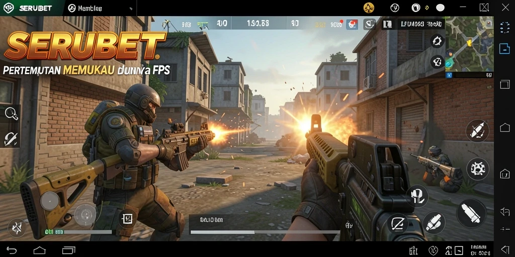 Screenshot gameplay SERUBET menampilkan aksi tembak-menembak yang mendebarkan.