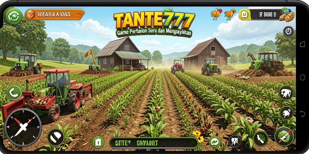 Tampilan gameplay TANTE777 dengan lahan pertanian yang hijau dan subur.